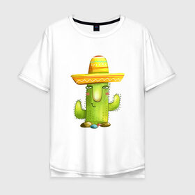 Мужская футболка хлопок Oversize с принтом Кактус , 100% хлопок | свободный крой, круглый ворот, “спинка” длиннее передней части | горшок | кактусик | мексиканец | цветы | шляпа