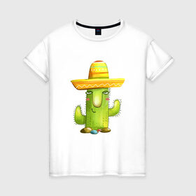Женская футболка хлопок с принтом Кактус , 100% хлопок | прямой крой, круглый вырез горловины, длина до линии бедер, слегка спущенное плечо | горшок | кактусик | мексиканец | цветы | шляпа