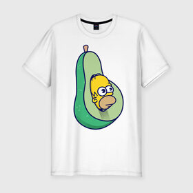 Мужская футболка хлопок Slim с принтом Гомер авокадо , 92% хлопок, 8% лайкра | приталенный силуэт, круглый вырез ворота, длина до линии бедра, короткий рукав | авокадо | гомер | гомер авокадо | гомер симпсон | еда | пища | популярные иллюстрации | симсоны