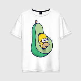 Женская футболка хлопок Oversize с принтом Гомер авокадо , 100% хлопок | свободный крой, круглый ворот, спущенный рукав, длина до линии бедер
 | авокадо | гомер | гомер авокадо | гомер симпсон | еда | пища | популярные иллюстрации | симсоны