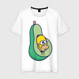 Мужская футболка хлопок с принтом Гомер авокадо , 100% хлопок | прямой крой, круглый вырез горловины, длина до линии бедер, слегка спущенное плечо. | авокадо | гомер | гомер авокадо | гомер симпсон | еда | пища | популярные иллюстрации | симсоны