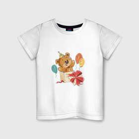 Детская футболка хлопок с принтом Мишка , 100% хлопок | круглый вырез горловины, полуприлегающий силуэт, длина до линии бедер | 14 | 14 февраля | для нее | любовь | мило | мишка | подарок | радость | сердце | шарики