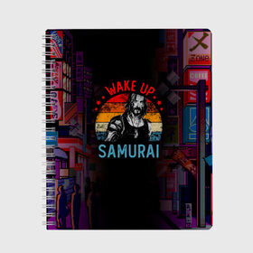 Тетрадь с принтом WAKE UP SAMURAI , 100% бумага | 48 листов, плотность листов — 60 г/м2, плотность картонной обложки — 250 г/м2. Листы скреплены сбоку удобной пружинной спиралью. Уголки страниц и обложки скругленные. Цвет линий — светло-серый
 | cyberpunk 2077 | hacker | maelstrom | militech | quadra | samurai | sci fi | technology | trauma team | v | будущее | игра | иероглифы | киану ривз | кибер | киберпанк | киборг | киборги | корпорация | лого | милитек | панк | роботы | самурай | т