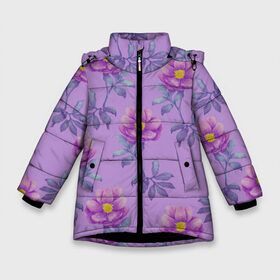Зимняя куртка для девочек 3D с принтом Пионы на фиолетовом фоне , ткань верха — 100% полиэстер; подклад — 100% полиэстер, утеплитель — 100% полиэстер. | длина ниже бедра, удлиненная спинка, воротник стойка и отстегивающийся капюшон. Есть боковые карманы с листочкой на кнопках, утяжки по низу изделия и внутренний карман на молнии. 

Предусмотрены светоотражающий принт на спинке, радужный светоотражающий элемент на пуллере молнии и на резинке для утяжки. | 8 марта | flowers | march 8 | spring | ботаническая иллюстрация | весна | день рождения | желтый | лето | любовь | пионы | праздник | принт | природа | растения | фиолетовый | цветы