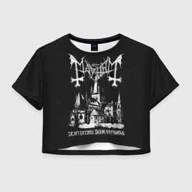 Женская футболка Crop-top 3D с принтом Mayhem , 100% полиэстер | круглая горловина, длина футболки до линии талии, рукава с отворотами | black | mayhem | metal | music | rock | skull | блэк | гитара | группа | метал | музыка | рок | череп | электрогитара