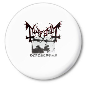 Значок с принтом Mayhem ,  металл | круглая форма, металлическая застежка в виде булавки | Тематика изображения на принте: black | mayhem | metal | music | rock | skull | блэк | гитара | группа | метал | музыка | рок | череп | электрогитара