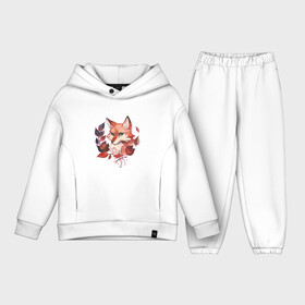 Детский костюм хлопок Oversize с принтом акварельный лис ,  |  | Тематика изображения на принте: fox | акварель | бюст | зверь | лис | лиса | лисенок | лисичка | листья | портрет | ягоды