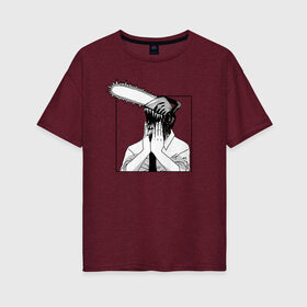 Женская футболка хлопок Oversize с принтом Человек Бензопила Дэнджи , 100% хлопок | свободный крой, круглый ворот, спущенный рукав, длина до линии бедер
 | chainsaw man | denji | бензопила | дэнджи | манга | мем | человек бензопила