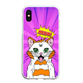 Чехол для iPhone XS Max матовый с принтом Meow Pop Art Cat , Силикон | Область печати: задняя сторона чехла, без боковых панелей | comics | kitty | meow | pop art | pop cat | retro | арт | белый кот | взгляд | глаза | голова кота | животные | киска | комикс | кот | кошак | кошечка | мем | мультяшный | мур мур | мяу | поп арт | прикол | пушистик | ретро