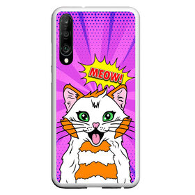 Чехол для Honor P30 с принтом Meow Pop Art Cat , Силикон | Область печати: задняя сторона чехла, без боковых панелей | comics | kitty | meow | pop art | pop cat | retro | арт | белый кот | взгляд | глаза | голова кота | животные | киска | комикс | кот | кошак | кошечка | мем | мультяшный | мур мур | мяу | поп арт | прикол | пушистик | ретро