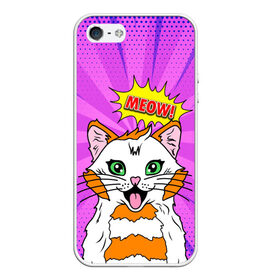 Чехол для iPhone 5/5S матовый с принтом Meow Pop Art Cat , Силикон | Область печати: задняя сторона чехла, без боковых панелей | comics | kitty | meow | pop art | pop cat | retro | арт | белый кот | взгляд | глаза | голова кота | животные | киска | комикс | кот | кошак | кошечка | мем | мультяшный | мур мур | мяу | поп арт | прикол | пушистик | ретро