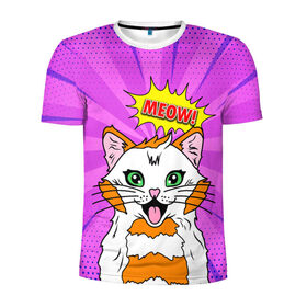 Мужская футболка 3D спортивная с принтом Meow Pop Art Cat , 100% полиэстер с улучшенными характеристиками | приталенный силуэт, круглая горловина, широкие плечи, сужается к линии бедра | comics | kitty | meow | pop art | pop cat | retro | арт | белый кот | взгляд | глаза | голова кота | животные | киска | комикс | кот | кошак | кошечка | мем | мультяшный | мур мур | мяу | поп арт | прикол | пушистик | ретро