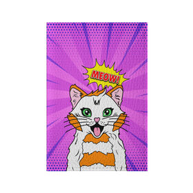 Обложка для паспорта матовая кожа с принтом Meow Pop Art Cat , натуральная матовая кожа | размер 19,3 х 13,7 см; прозрачные пластиковые крепления | Тематика изображения на принте: comics | kitty | meow | pop art | pop cat | retro | арт | белый кот | взгляд | глаза | голова кота | животные | киска | комикс | кот | кошак | кошечка | мем | мультяшный | мур мур | мяу | поп арт | прикол | пушистик | ретро