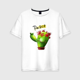 Женская футболка хлопок Oversize с принтом кактус , 100% хлопок | свободный крой, круглый ворот, спущенный рукав, длина до линии бедер
 | what | горшок | кактусик | цветы | чего | чее