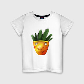 Детская футболка хлопок с принтом Кактус , 100% хлопок | круглый вырез горловины, полуприлегающий силуэт, длина до линии бедер | what | горшок | кактусик | цветы | чего | чее