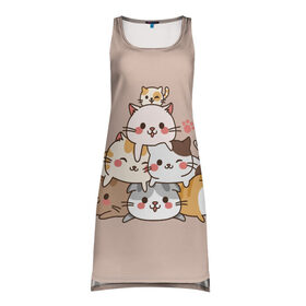 Платье-майка 3D с принтом Игривые кошки , 100% полиэстер | полуприлегающий силуэт, широкие бретели, круглый вырез горловины, удлиненный подол сзади. | кошка королева | кошки | кошки love | с кошками | хитрая кошка