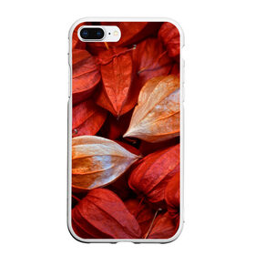 Чехол для iPhone 7Plus/8 Plus матовый с принтом прекрасный красный физалис , Силикон | Область печати: задняя сторона чехла, без боковых панелей | красноватый | красные коробочки | красный | листья | осень | прикольный | природа | растения | текстура | теплый | фезалис | физалис | фонарики