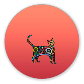 Коврик для мышки круглый с принтом внутренний кот арт , резина и полиэстер | круглая форма, изображение наносится на всю лицевую часть | арт | внутренний зверь | дудлинг | завитушки | киса | кот | котик | котэ | кошка | узор | хиппи | яркий
