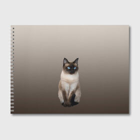 Альбом для рисования с принтом Сиамский кот голубые глаза , 100% бумага
 | матовая бумага, плотность 200 мг. | Тематика изображения на принте: арт | бежевый | градиент | киса | коричневый | кот | котейка | котенок | котик | котэ | кошка | реализм | сиамец | сиамский