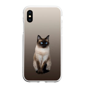 Чехол для iPhone XS Max матовый с принтом Сиамский кот голубые глаза , Силикон | Область печати: задняя сторона чехла, без боковых панелей | Тематика изображения на принте: арт | бежевый | градиент | киса | коричневый | кот | котейка | котенок | котик | котэ | кошка | реализм | сиамец | сиамский