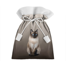 Подарочный 3D мешок с принтом Сиамский кот голубые глаза , 100% полиэстер | Размер: 29*39 см | Тематика изображения на принте: арт | бежевый | градиент | киса | коричневый | кот | котейка | котенок | котик | котэ | кошка | реализм | сиамец | сиамский