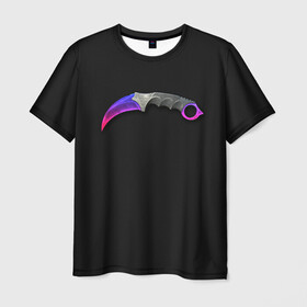 Мужская футболка 3D с принтом Counter-Strike - сапфировый Керамбит , 100% полиэфир | прямой крой, круглый вырез горловины, длина до линии бедер | counter strike | cs go | керамбит галакси | контер страйк | кс го | ксго | оружие | пушки | скины