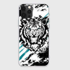 Чехол для iPhone 12 Pro Max с принтом Голубоглазый тигр , Силикон |  | абстракция | агрессивный | злой | зубы | клякса | пасть | полоски | полосы | суровый | тигр | чернота