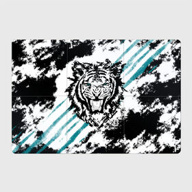Магнитный плакат 3Х2 с принтом Голубоглазый тигр , Полимерный материал с магнитным слоем | 6 деталей размером 9*9 см | абстракция | агрессивный | злой | зубы | клякса | пасть | полоски | полосы | суровый | тигр | чернота