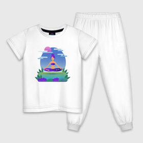 Детская пижама хлопок с принтом Йога / Гармония / Релакс , 100% хлопок |  брюки и футболка прямого кроя, без карманов, на брюках мягкая резинка на поясе и по низу штанин
 | гармония | душа | здоровье | йога | природа | тело