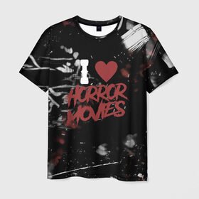 Мужская футболка 3D с принтом Любовь к хоррорам , 100% полиэфир | прямой крой, круглый вырез горловины, длина до линии бедер | blood | heart | horror | love | quote | scary | vibes | кровь | любовь | надпись | сердце | текст | ужасы | хоррор