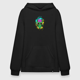 Худи SuperOversize хлопок с принтом Psychedelic skull , 70% хлопок, 30% полиэстер, мягкий начес внутри | карман-кенгуру, эластичная резинка на манжетах и по нижней кромке, двухслойный капюшон
 | skull | брызги | мозг | монстр | психоделика | скелет | череп | чудовище