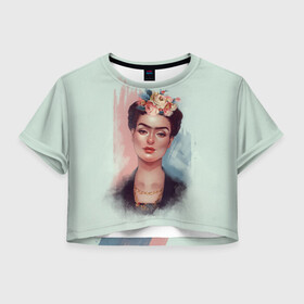 Женская футболка Crop-top 3D с принтом Frida , 100% полиэстер | круглая горловина, длина футболки до линии талии, рукава с отворотами | Тематика изображения на принте: 8 march | 8 марта | cool girl | feminism | flower | frida | girl | kahlo | woman | в подарок | весна | девочкам | девочке | женские | женщинам | женщине | март | праздник | фем | феменизм | фрида кало | цветочки | цветы