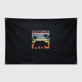 Флаг-баннер с принтом California venice beach , 100% полиэстер | размер 67 х 109 см, плотность ткани — 95 г/м2; по краям флага есть четыре люверса для крепления | beach | bear | california | usa | venice | америка | закат | калифорния | лето | медведь | отпуск | пальмы | пляж | природа | радуга | сша