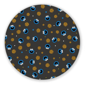 Коврик для мышки круглый с принтом Cookie Monster , резина и полиэстер | круглая форма, изображение наносится на всю лицевую часть | коржик | монстр | мультик | мультфильм | персонаж | печенье | текстура | улица сезам