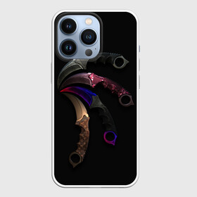 Чехол для iPhone 13 Pro с принтом CS Ножи Керамбит разных расцветок ,  |  | Тематика изображения на принте: counter strike | cs go | контер страйк | контра | кс го | ксго | оружие | пушки | скины