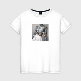 Женская футболка хлопок с принтом Aesthetik , 100% хлопок | прямой крой, круглый вырез горловины, длина до линии бедер, слегка спущенное плечо | ангелы | белый | небо | нежность | цветы | эстэтика