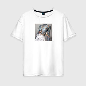 Женская футболка хлопок Oversize с принтом Aesthetik , 100% хлопок | свободный крой, круглый ворот, спущенный рукав, длина до линии бедер
 | ангелы | белый | небо | нежность | цветы | эстэтика