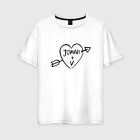 Женская футболка хлопок Oversize с принтом Johnny + V , 100% хлопок | свободный крой, круглый ворот, спущенный рукав, длина до линии бедер
 | johnny | silverhand | ви | киберпанк | сердце | татуировка