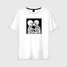 Женская футболка хлопок Oversize с принтом Covid-19 , 100% хлопок | свободный крой, круглый ворот, спущенный рукав, длина до линии бедер
 | covid | covid 19 | вирус | корона | корона вирус | любовь | люди | маска | маски | поцелуй | скелет | скелеты | череп | черно белое