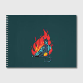 Альбом для рисования с принтом Бирюзовый дракон , 100% бумага
 | матовая бумага, плотность 200 мг. | бирюзовый цвет | графика | дракон | огонь | персонаж | пламя | рисунок | фэнтези
