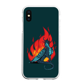 Чехол для iPhone XS Max матовый с принтом Бирюзовый дракон , Силикон | Область печати: задняя сторона чехла, без боковых панелей | бирюзовый цвет | графика | дракон | огонь | персонаж | пламя | рисунок | фэнтези