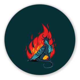 Коврик для мышки круглый с принтом Бирюзовый дракон , резина и полиэстер | круглая форма, изображение наносится на всю лицевую часть | бирюзовый цвет | графика | дракон | огонь | персонаж | пламя | рисунок | фэнтези