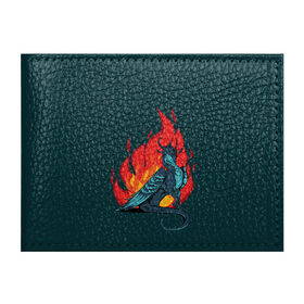 Обложка для студенческого билета с принтом Бирюзовый дракон , натуральная кожа | Размер: 11*8 см; Печать на всей внешней стороне | бирюзовый цвет | графика | дракон | огонь | персонаж | пламя | рисунок | фэнтези