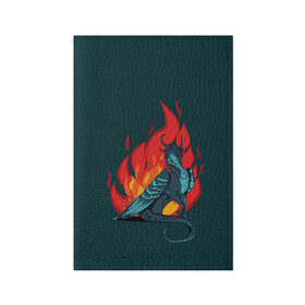 Обложка для паспорта матовая кожа с принтом Бирюзовый дракон , натуральная матовая кожа | размер 19,3 х 13,7 см; прозрачные пластиковые крепления | Тематика изображения на принте: бирюзовый цвет | графика | дракон | огонь | персонаж | пламя | рисунок | фэнтези