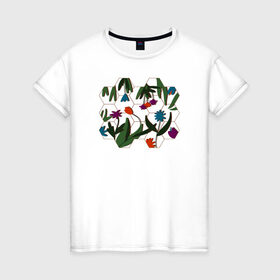 Женская футболка хлопок с принтом Цветочный мир , 100% хлопок | прямой крой, круглый вырез горловины, длина до линии бедер, слегка спущенное плечо | flowers | природа | растения | цветы