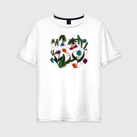 Женская футболка хлопок Oversize с принтом Цветочный мир , 100% хлопок | свободный крой, круглый ворот, спущенный рукав, длина до линии бедер
 | flowers | природа | растения | цветы