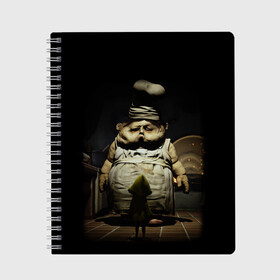 Тетрадь с принтом Little Nightmares , 100% бумага | 48 листов, плотность листов — 60 г/м2, плотность картонной обложки — 250 г/м2. Листы скреплены сбоку удобной пружинной спиралью. Уголки страниц и обложки скругленные. Цвет линий — светло-серый
 | games | little nightmares | доктор | игра | игрок | литл найтмерс | моно | охотник | повар | призрак | сказка | страшилка | страшный сон | хорор | хоррор | шестая