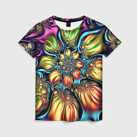 Женская футболка 3D с принтом Кислотный бум , 100% полиэфир ( синтетическое хлопкоподобное полотно) | прямой крой, круглый вырез горловины, длина до линии бедер | art | casual | арт | взрыв | искусство | кислота | огни | пламя | стиль | эмоция
