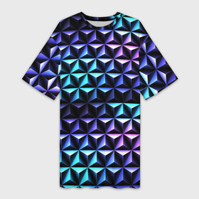Платье-футболка 3D с принтом НЕОНОВАЯ СТАЛЬ ,  |  | tegunvteg | броня | геометрия | железо | неон | неоновая сталь | ромбы | соты | сталь | стальная броня | стальной | текстура | треугольники