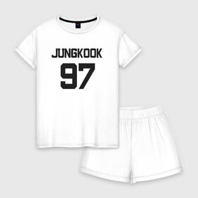 Женская пижама с шортиками хлопок с принтом BTS - Jungkook 97 , 100% хлопок | футболка прямого кроя, шорты свободные с широкой мягкой резинкой | boysband | bts | jungkook | jungkook 97 | k pop | korea | korean | music | бтс | джонгук | к поп | кей поп | корейская | корейский | корея | кпоп | музыка | чонгук